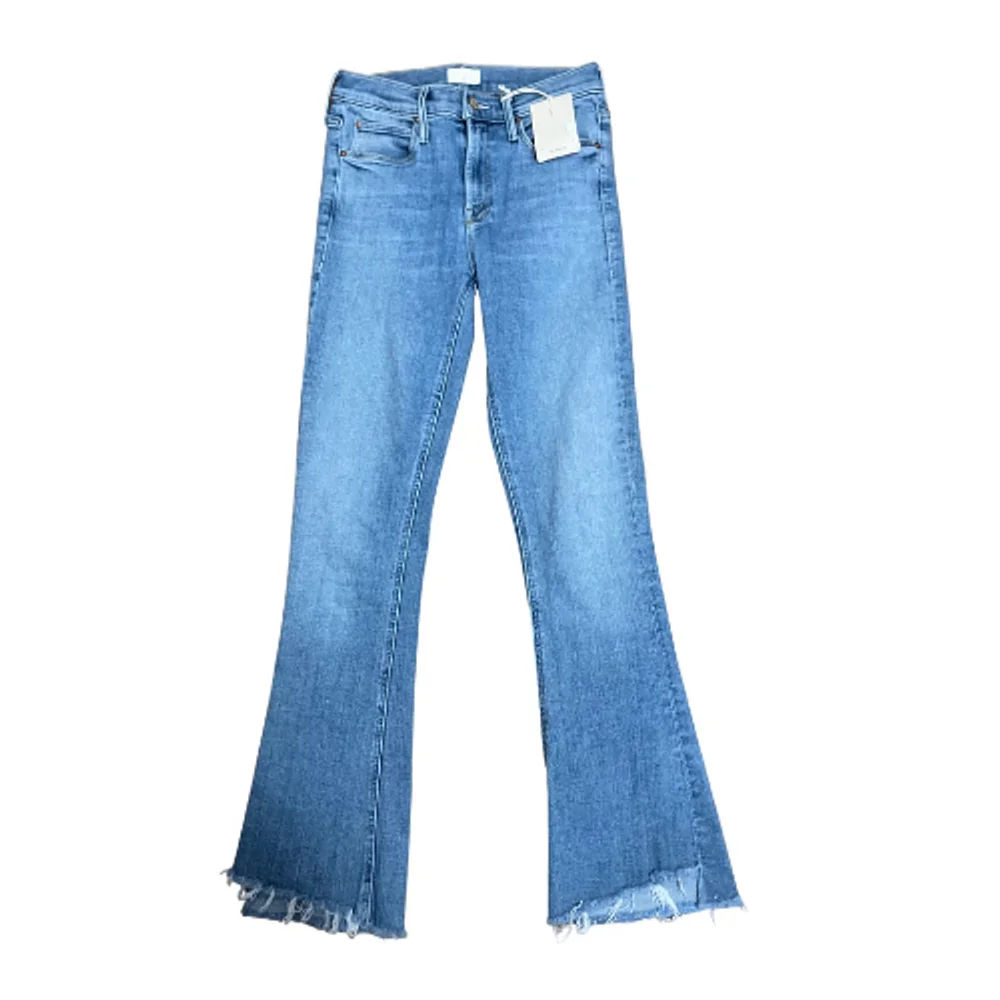 MOTHER NWT Size 25 The Runaway Step Fray Flare Leg Frayed Hem Light Blue Jeans - Picture 2 of 13